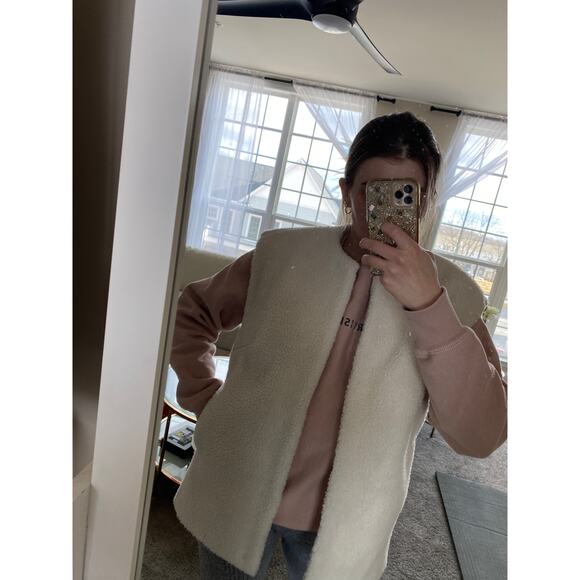 H&M cream shearling oversized vest size XS, - Picture 6 of 12